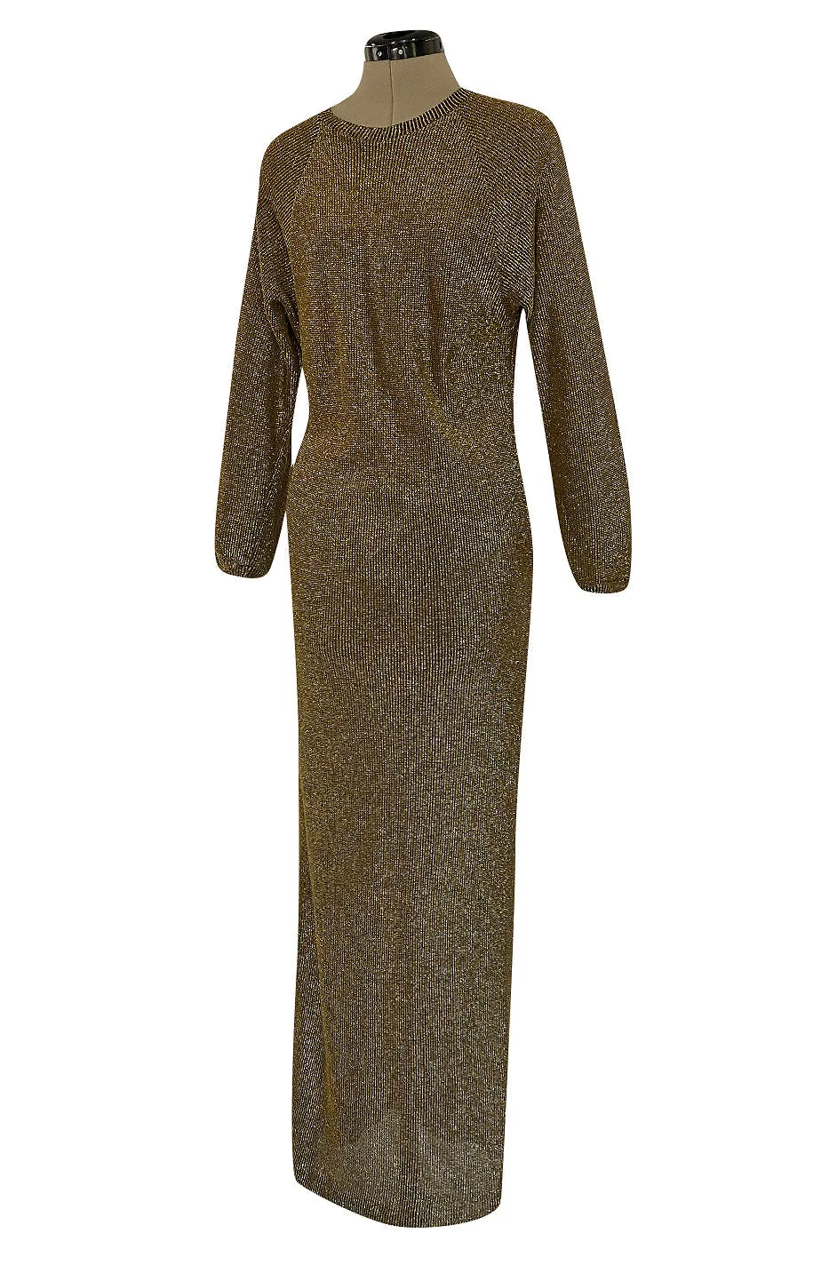 1980s Bill Blass Easy Fitting Gold Lurex Knit American Sportswear Chic Feeling Dress