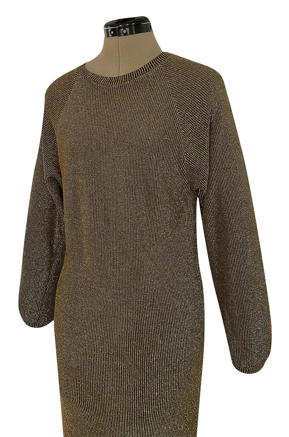 1980s Bill Blass Easy Fitting Gold Lurex Knit American Sportswear Chic Feeling Dress
