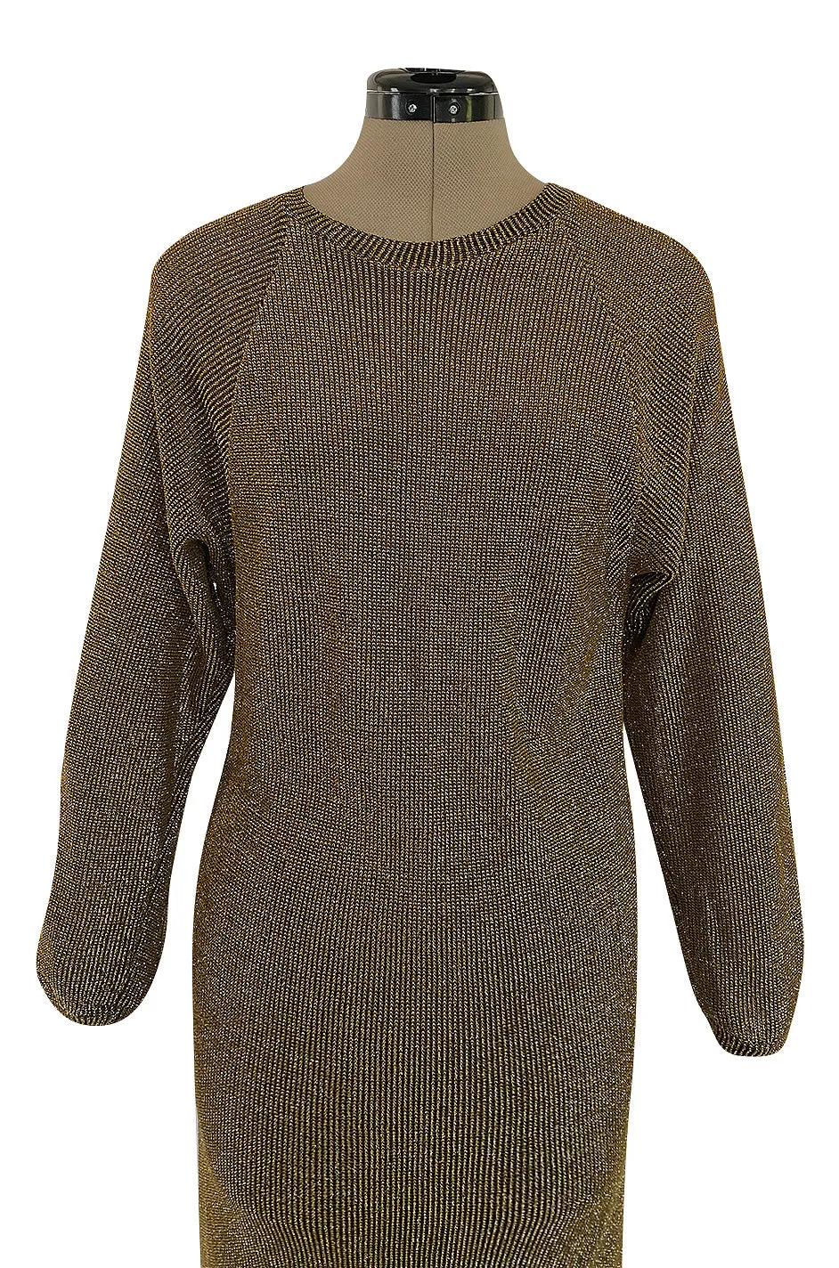 1980s Bill Blass Easy Fitting Gold Lurex Knit American Sportswear Chic Feeling Dress