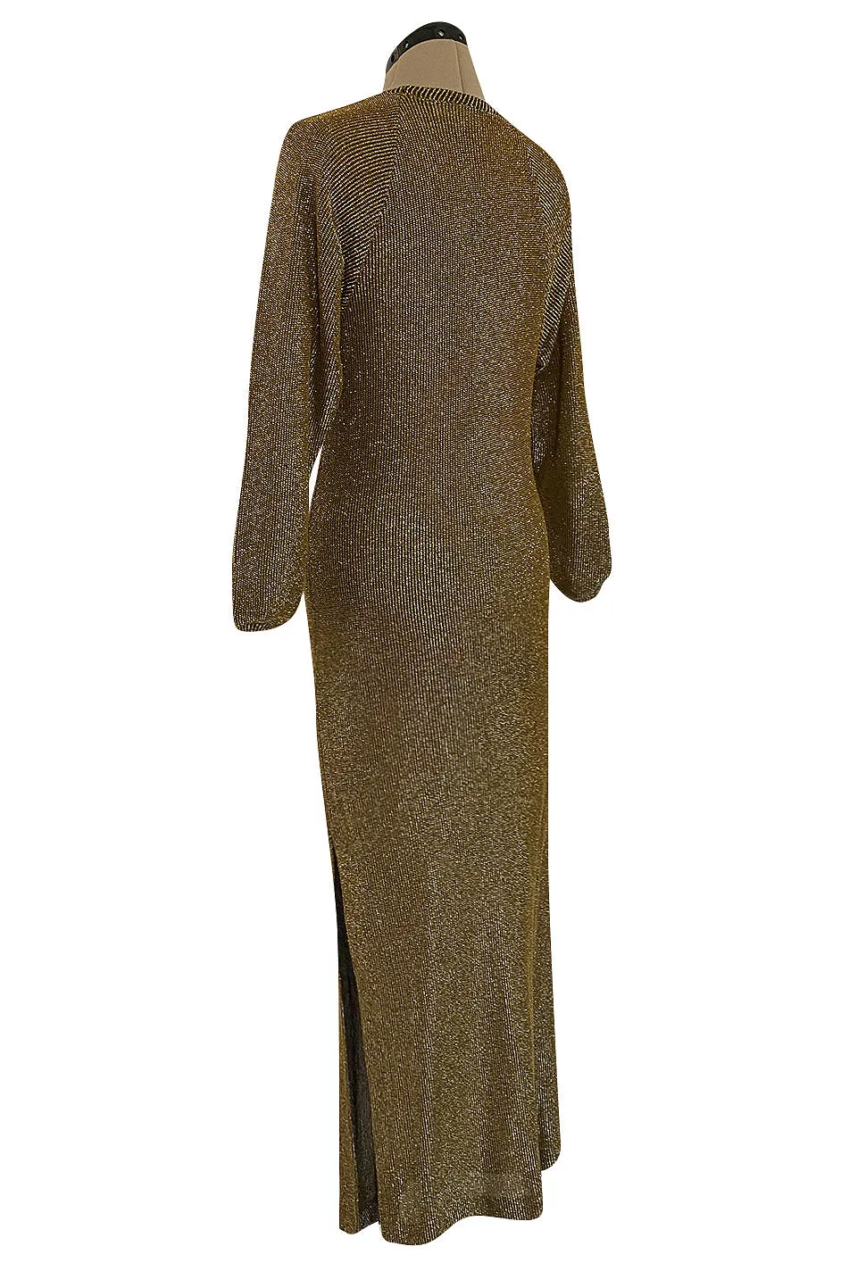 1980s Bill Blass Easy Fitting Gold Lurex Knit American Sportswear Chic Feeling Dress