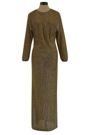 1980s Bill Blass Easy Fitting Gold Lurex Knit American Sportswear Chic Feeling Dress
