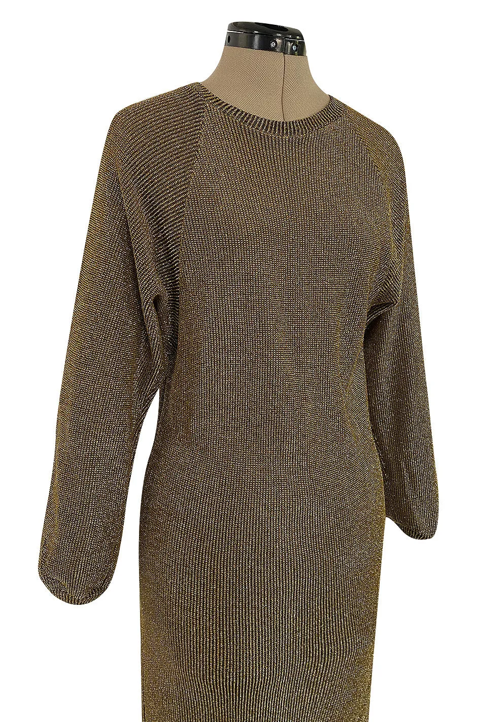 1980s Bill Blass Easy Fitting Gold Lurex Knit American Sportswear Chic Feeling Dress