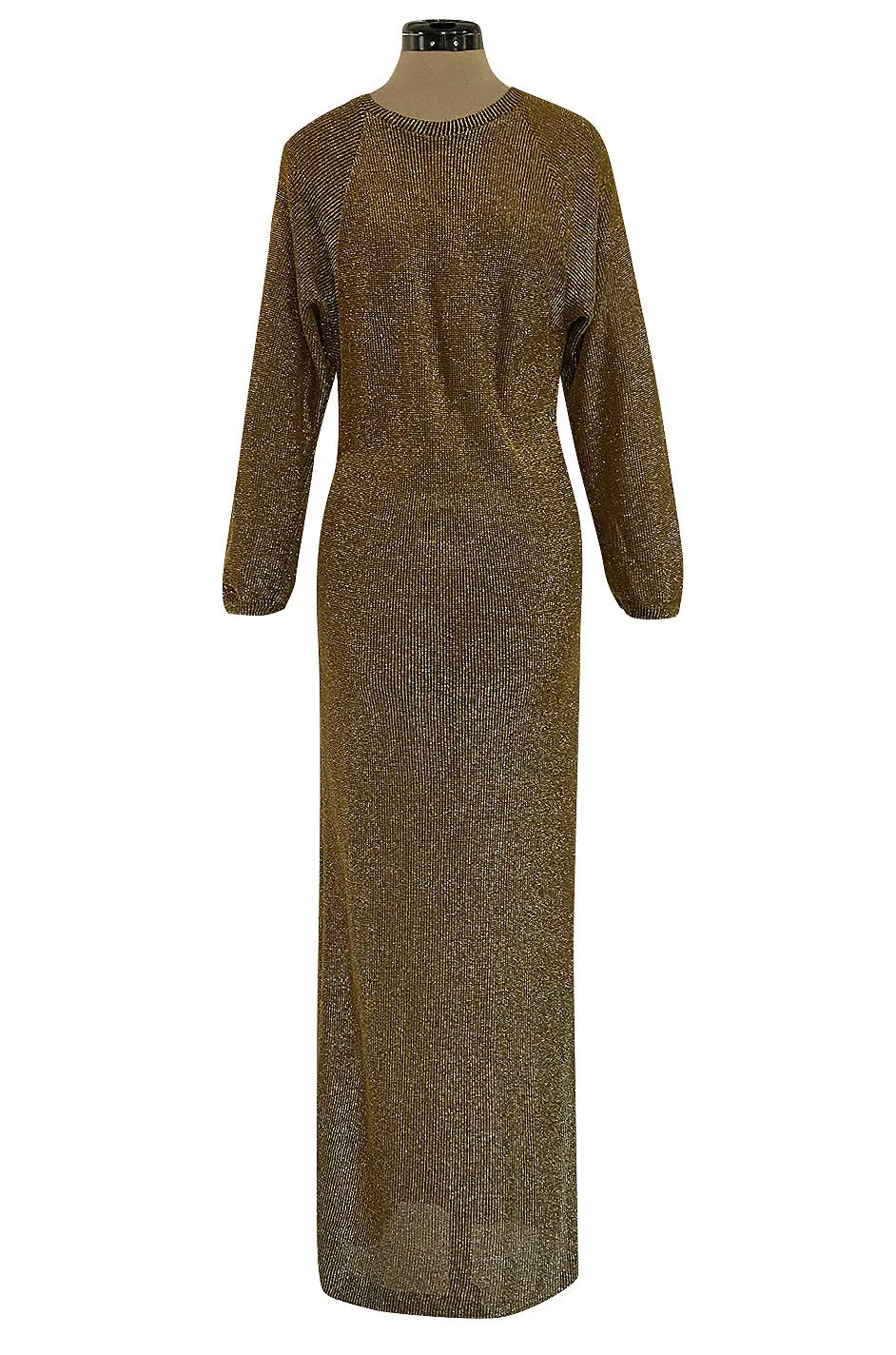 1980s Bill Blass Easy Fitting Gold Lurex Knit American Sportswear Chic Feeling Dress