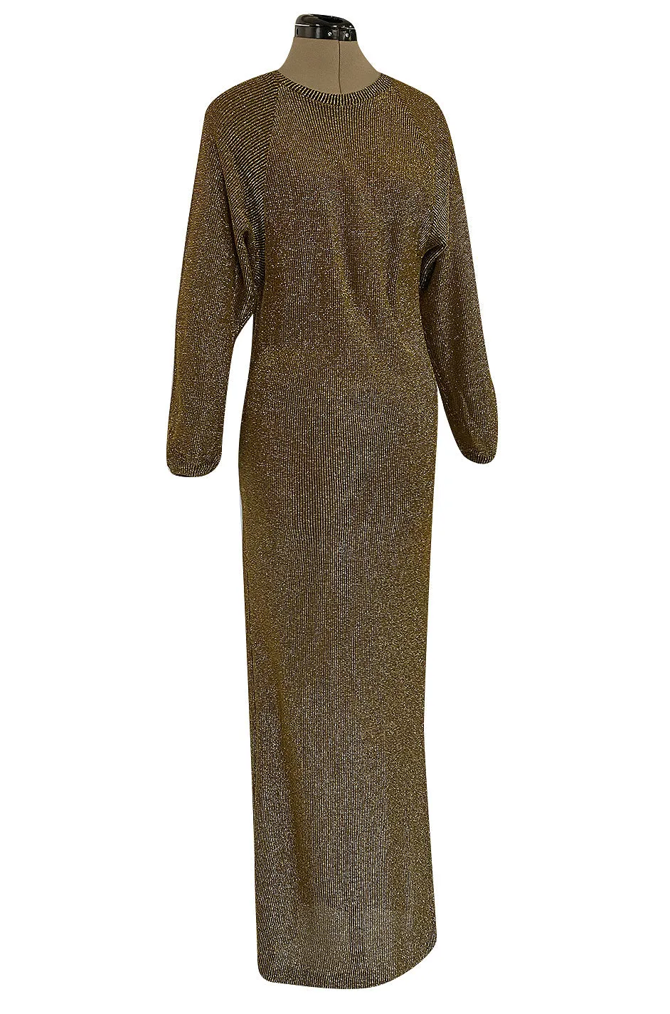 1980s Bill Blass Easy Fitting Gold Lurex Knit American Sportswear Chic Feeling Dress