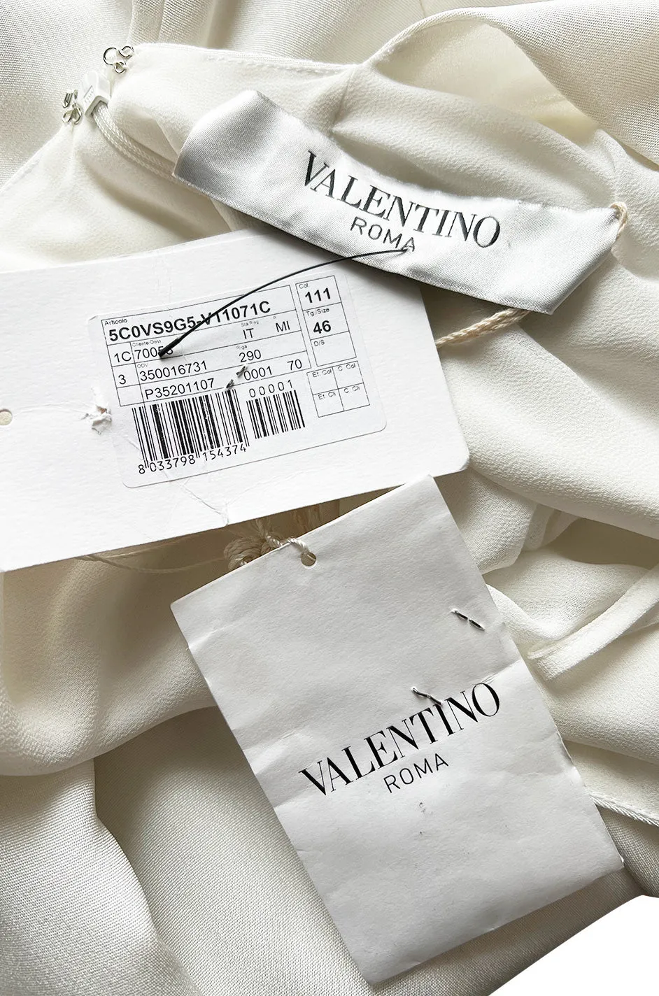 2000s Valentino Roma Off White Super Model Long Dress w Bead & Sequin Detailing