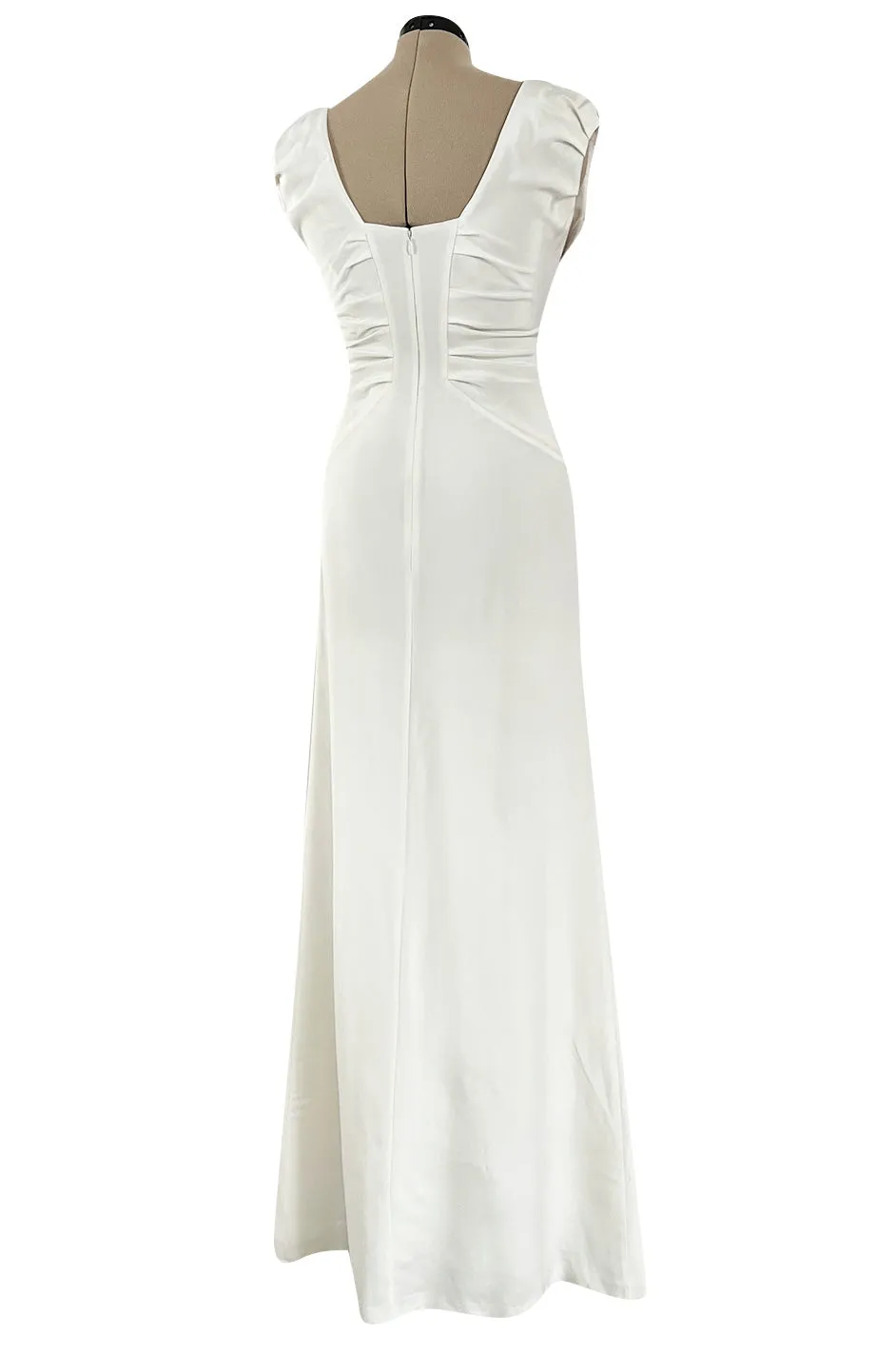 2000s Valentino Roma Off White Super Model Long Dress w Bead & Sequin Detailing