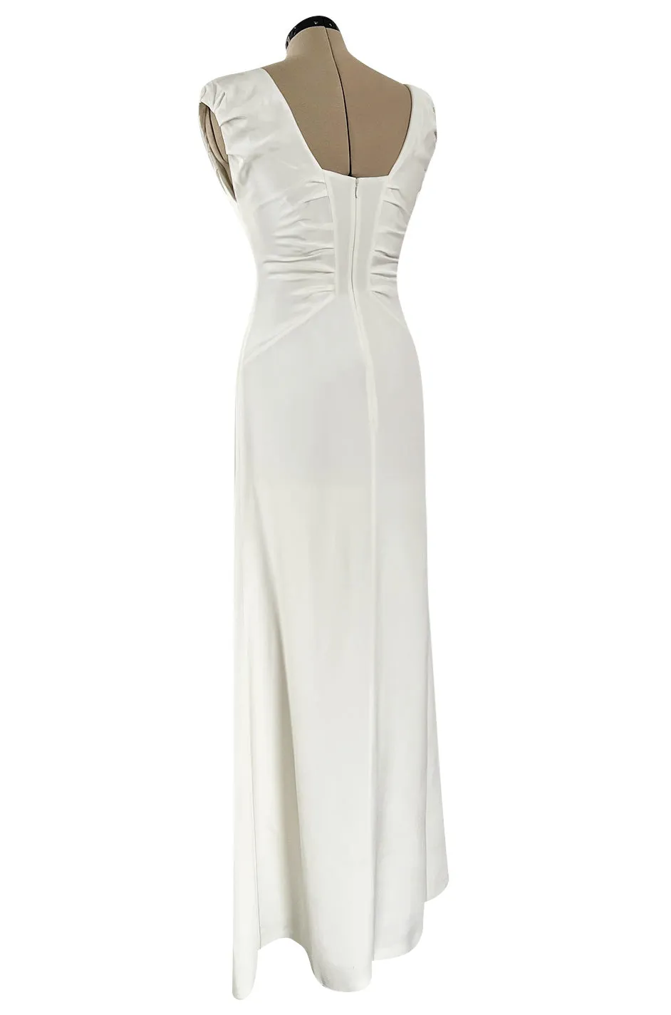 2000s Valentino Roma Off White Super Model Long Dress w Bead & Sequin Detailing
