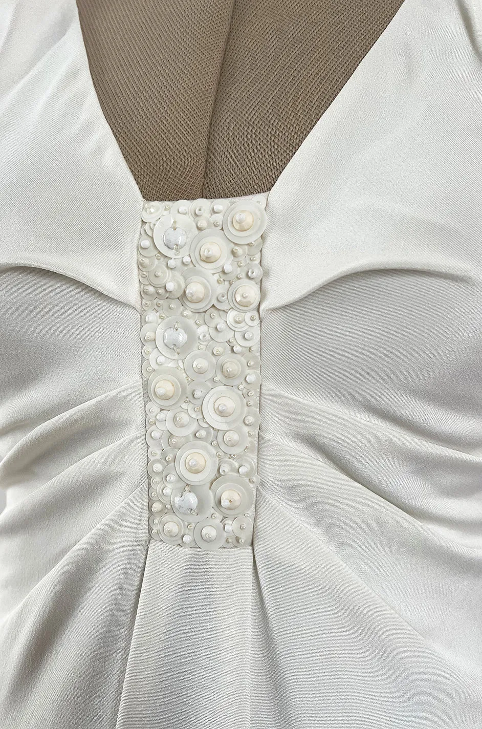 2000s Valentino Roma Off White Super Model Long Dress w Bead & Sequin Detailing