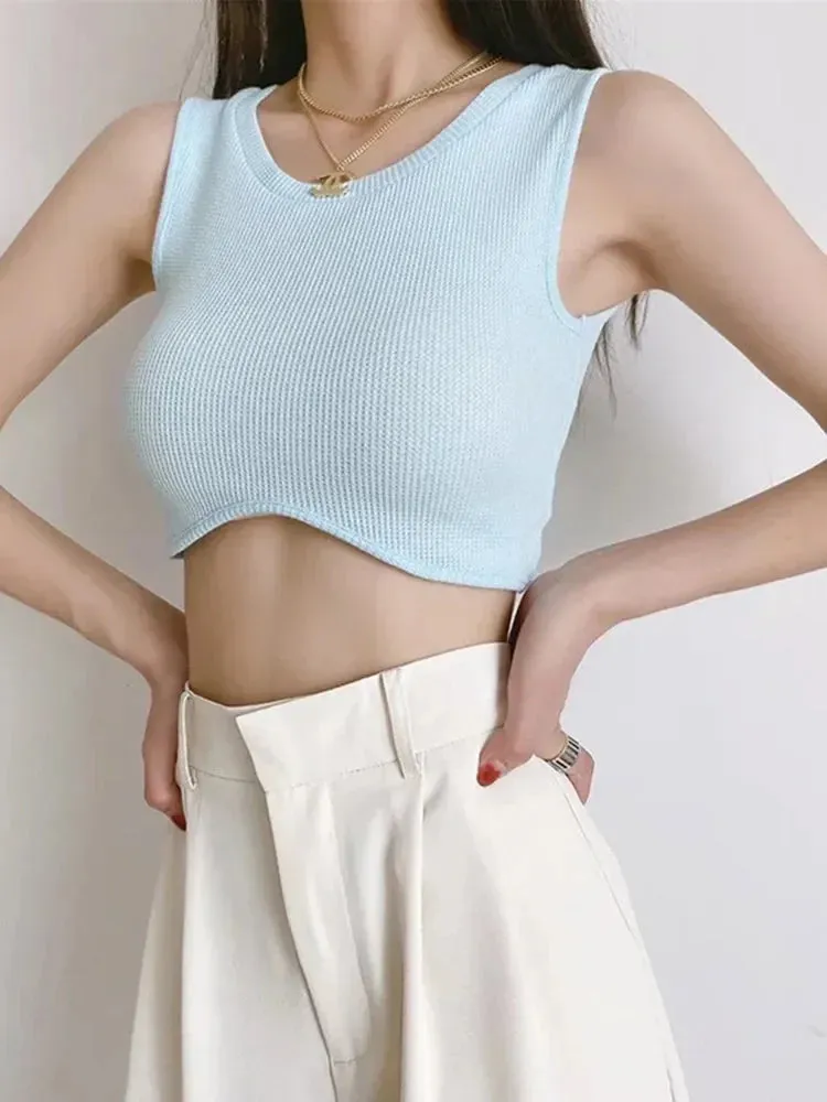 2024 Summer Women's Solid Color Knit O-Neck Tank Top - NEW Arrival Streetwear Schoolwear
