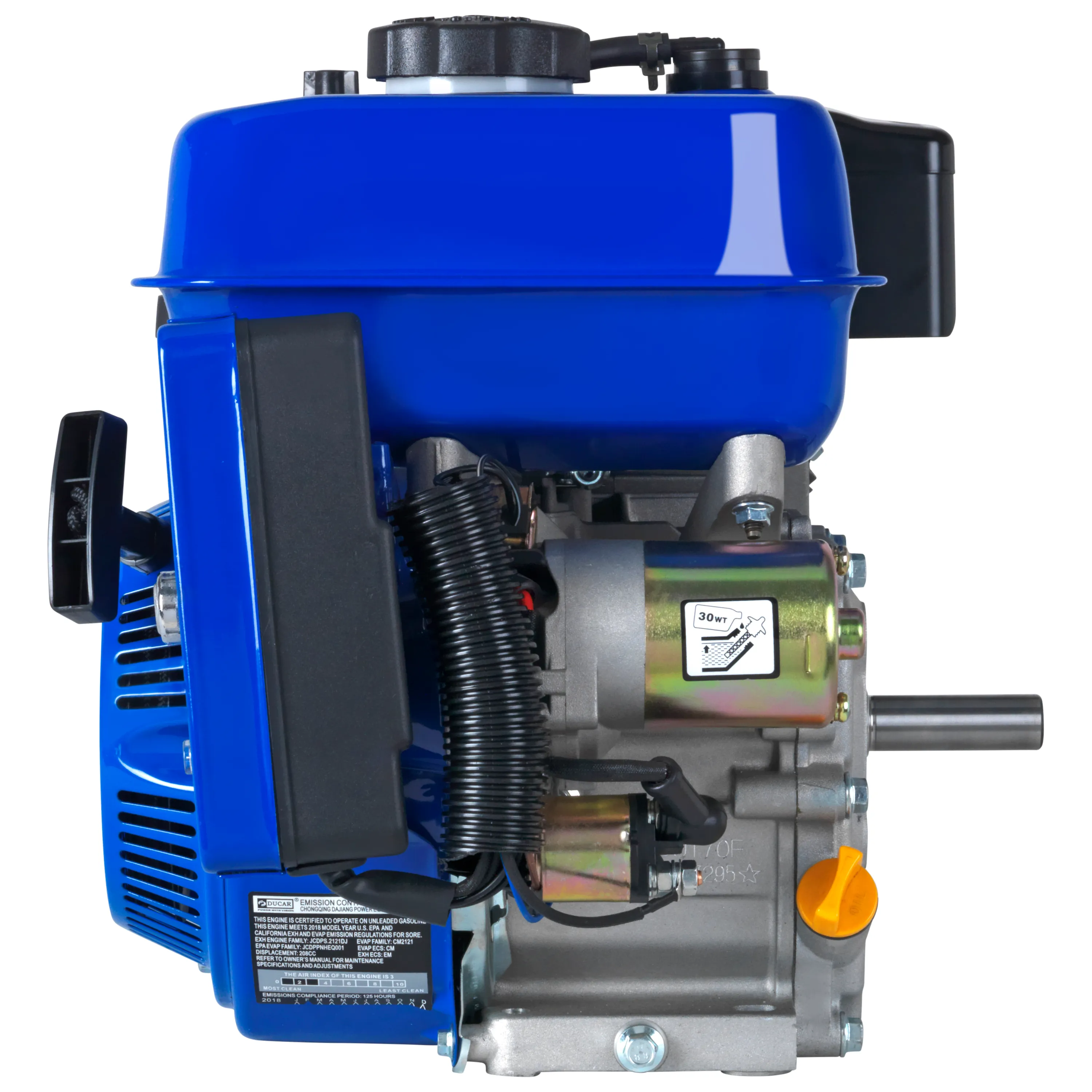 208cc 3/4-Inch Shaft Recoil/Electric Start Gasoline Engine