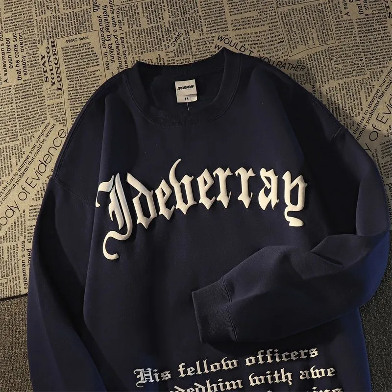 American street O-neck shirt for men's spring autumn loose grunge hip-hop big velvet thick coat high street unisex sweatshirt