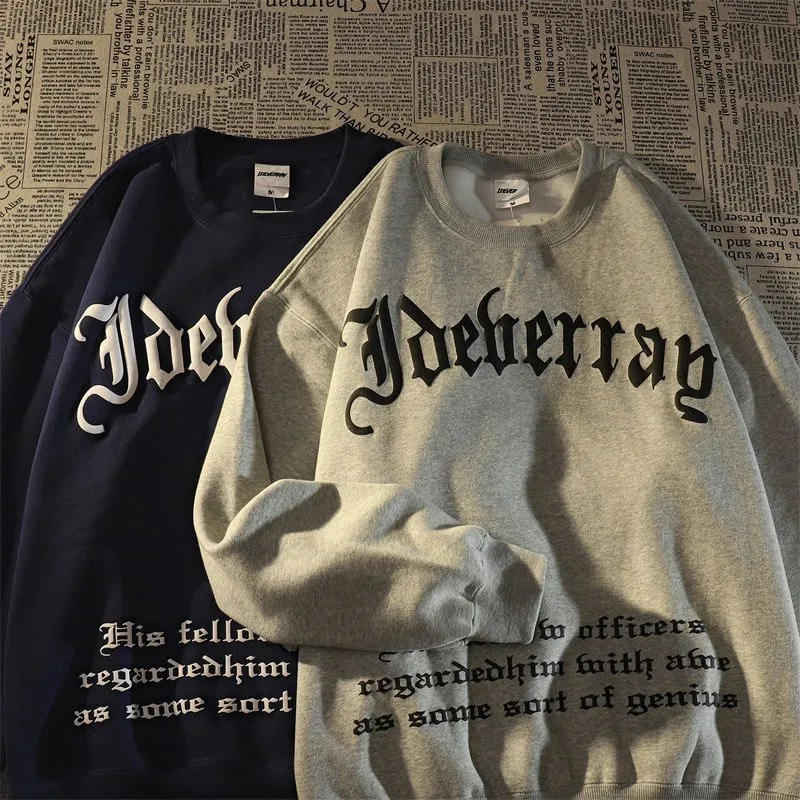 American street O-neck shirt for men's spring autumn loose grunge hip-hop big velvet thick coat high street unisex sweatshirt