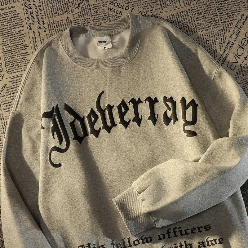 American street O-neck shirt for men's spring autumn loose grunge hip-hop big velvet thick coat high street unisex sweatshirt