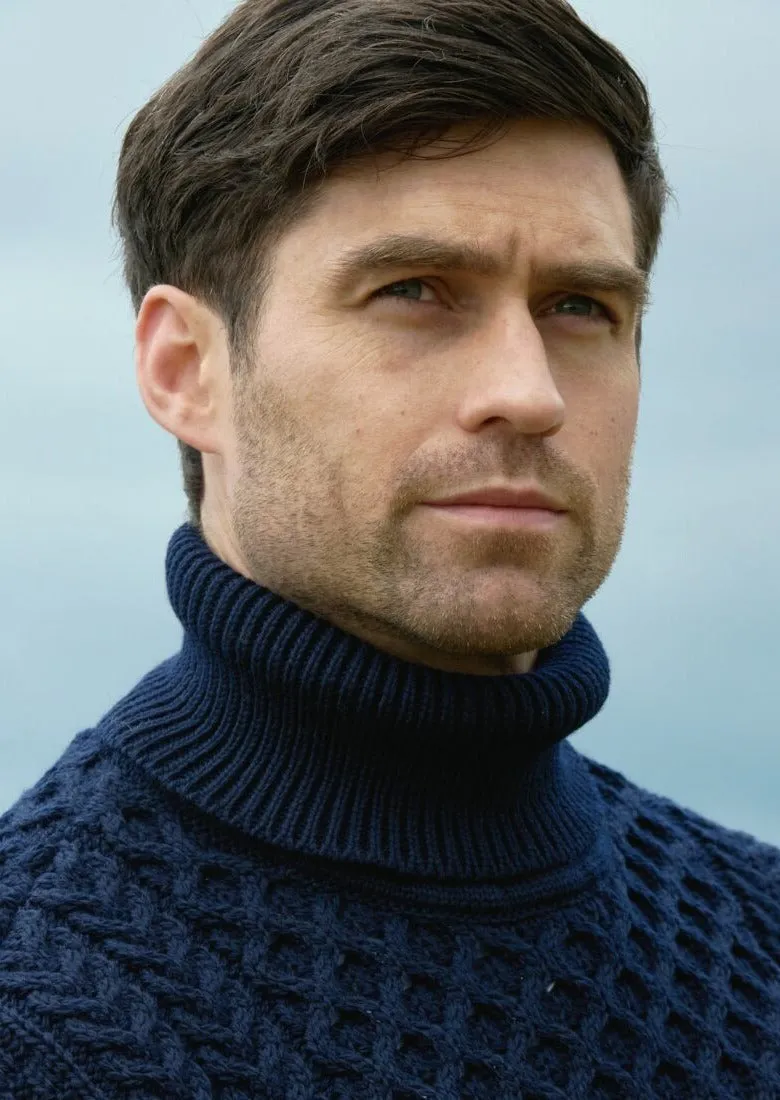 Aran Merino Polo Neck Sweater | Navy