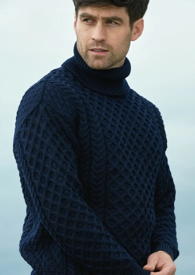Aran Merino Polo Neck Sweater | Navy