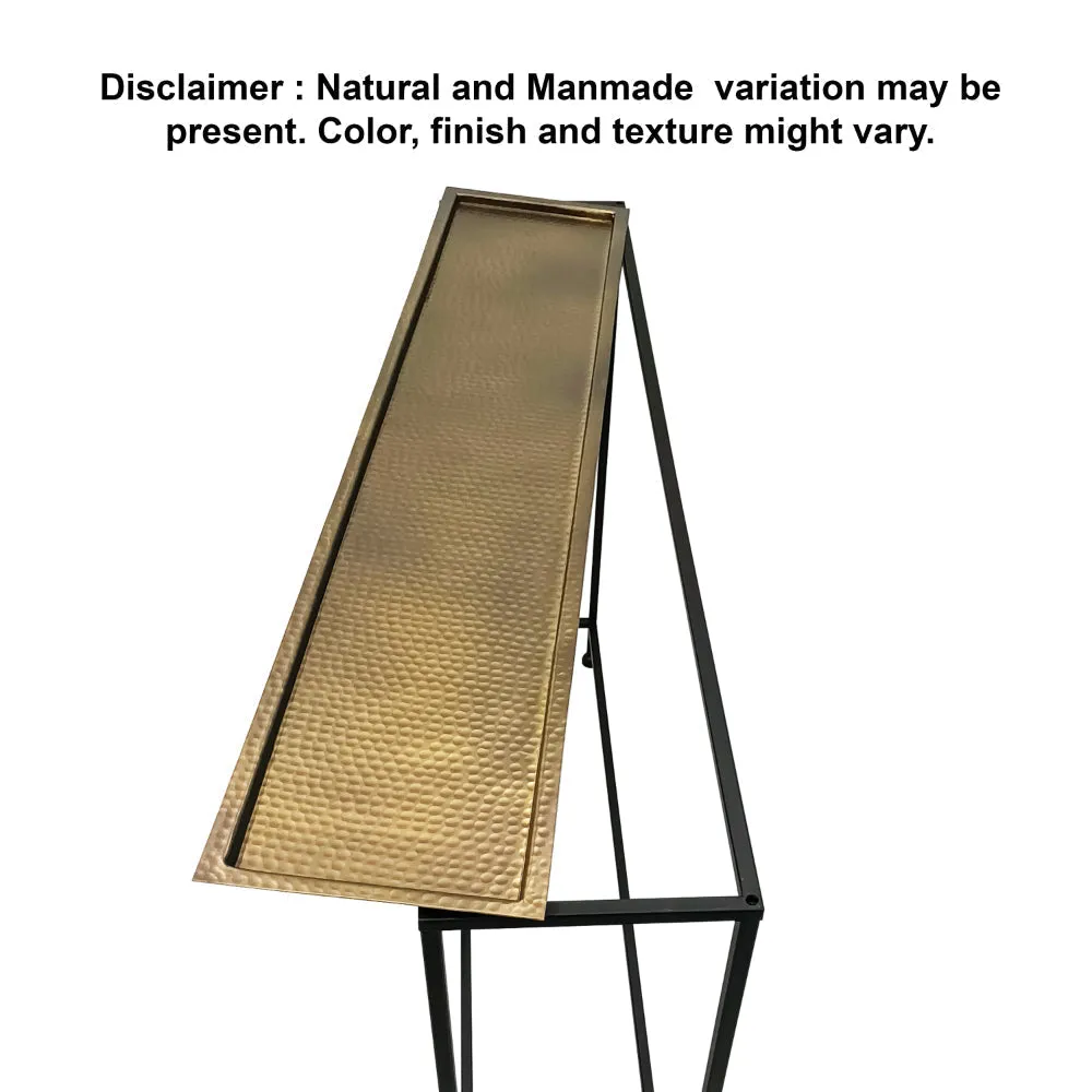 Aurelia 48 Inch Console Sofa Table, Artisanal Hammered Antique Bronze Tray Top, Industrial Black Iron Frame By The Urban Port