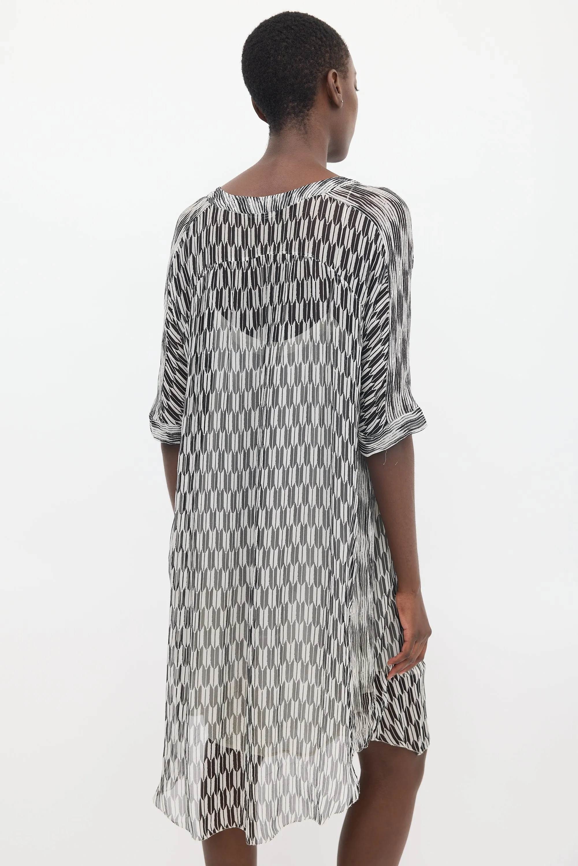 Black & White Sheer Printed Zaggy Dress