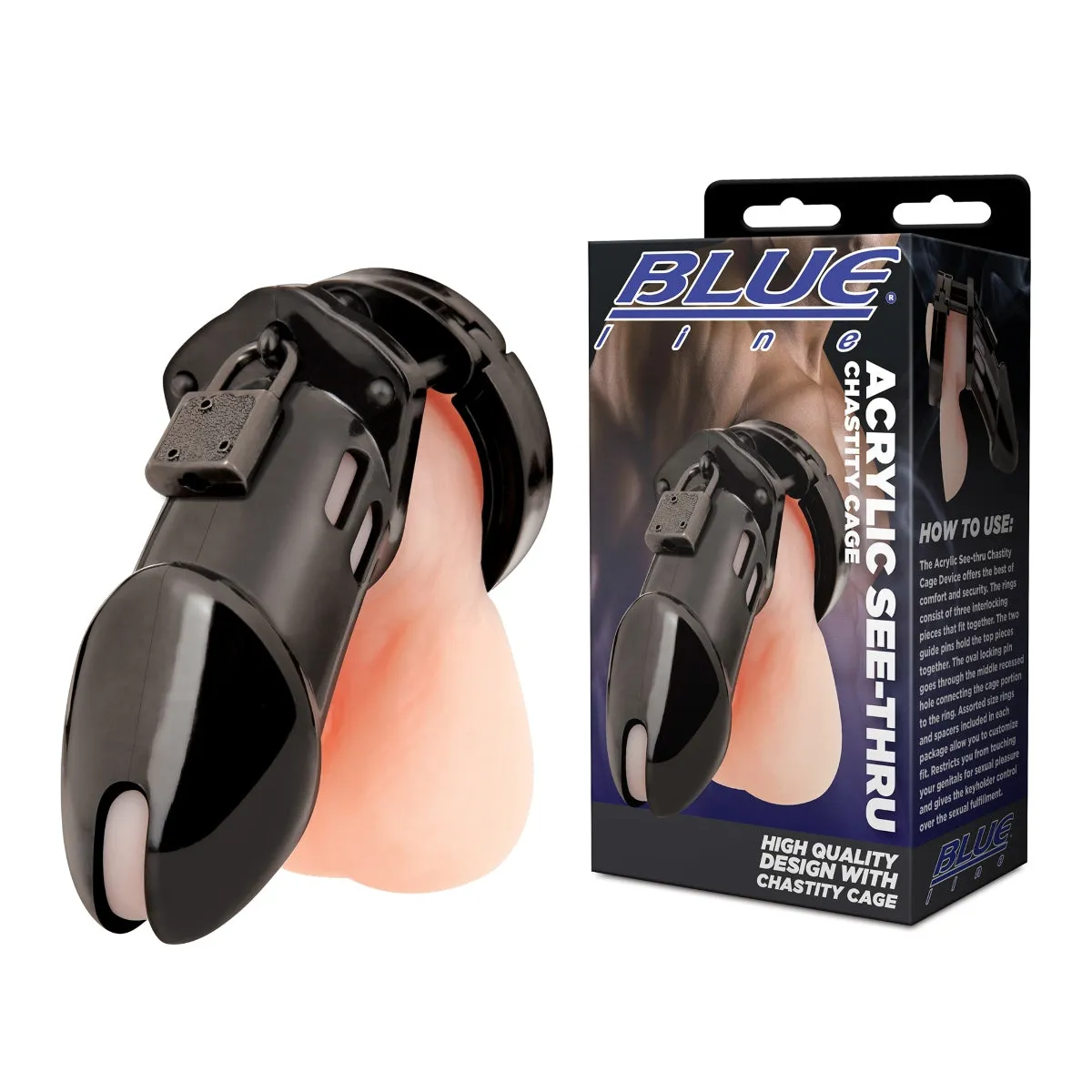 Blue Line Acrylic See Thru Chastity Cage Black