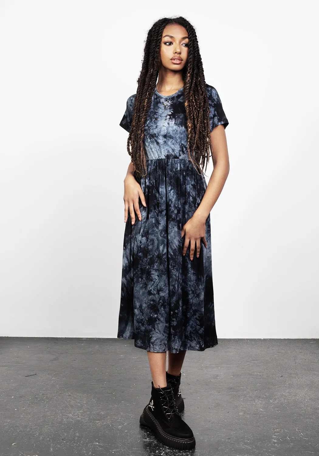 DRACONIC TIE DYE MIDI SKATER DRESS