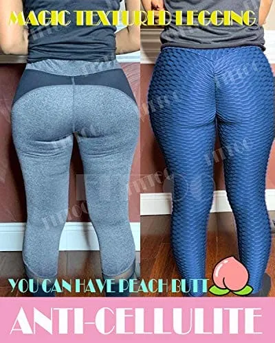 FITTOO Women's High Waist Yoga Pants Tummy Control Scrunched Booty Leggings Workout Running Butt Lift Textured Tights Peach Butt Blue