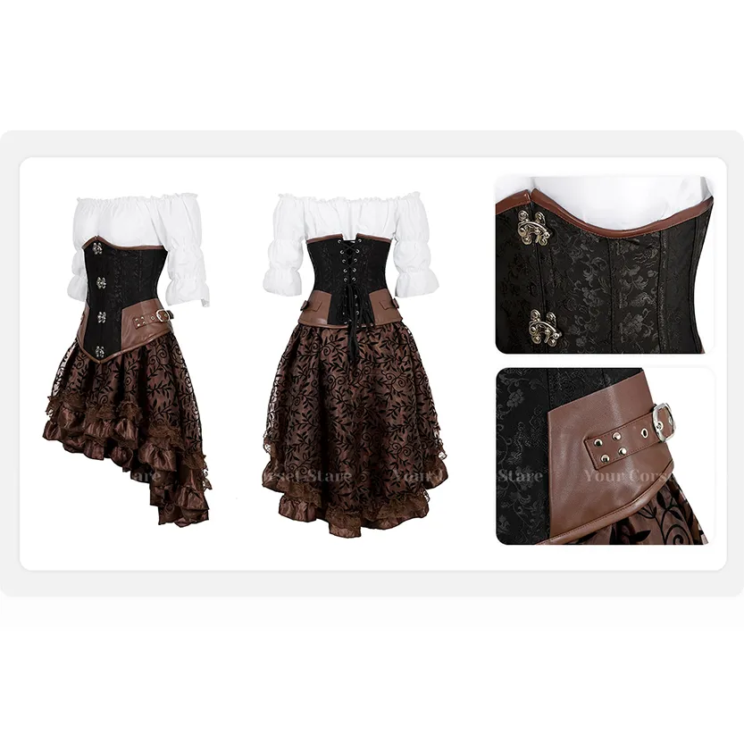 Funki Buys | Dresses | Women's Steampunk Top Corset Skirt Set
