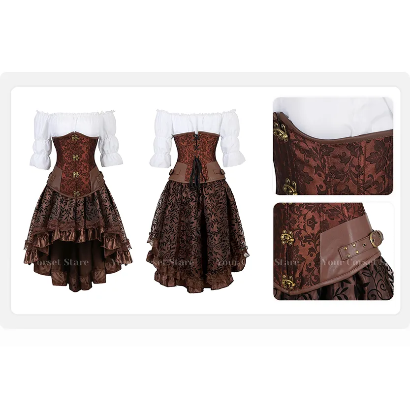 Funki Buys | Dresses | Women's Steampunk Top Corset Skirt Set