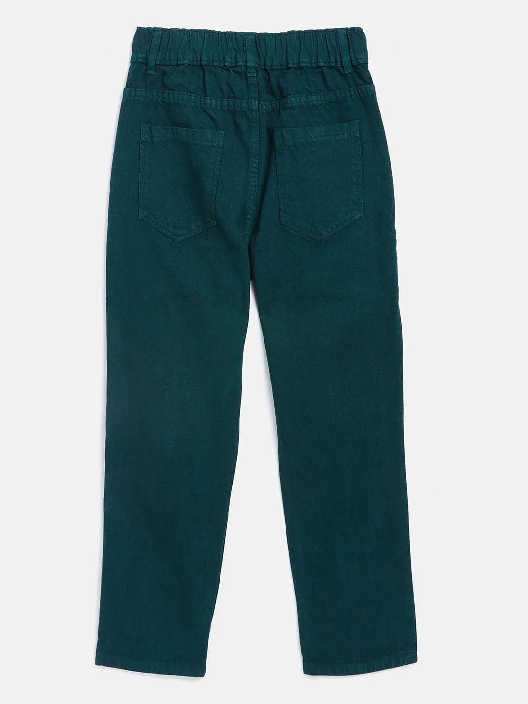 Girls Green Front Pocket Straight Jeans - Lyush Kids