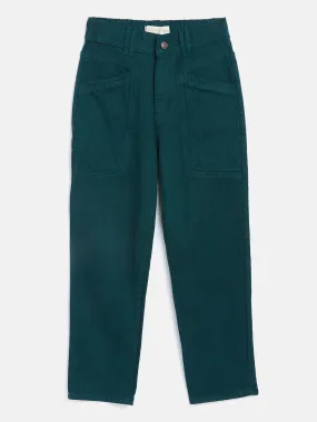 Girls Green Front Pocket Straight Jeans - Lyush Kids
