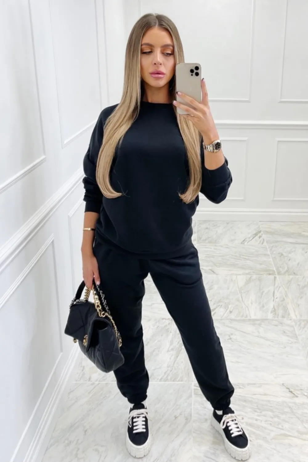 Glamify black sweater essential loungewear set