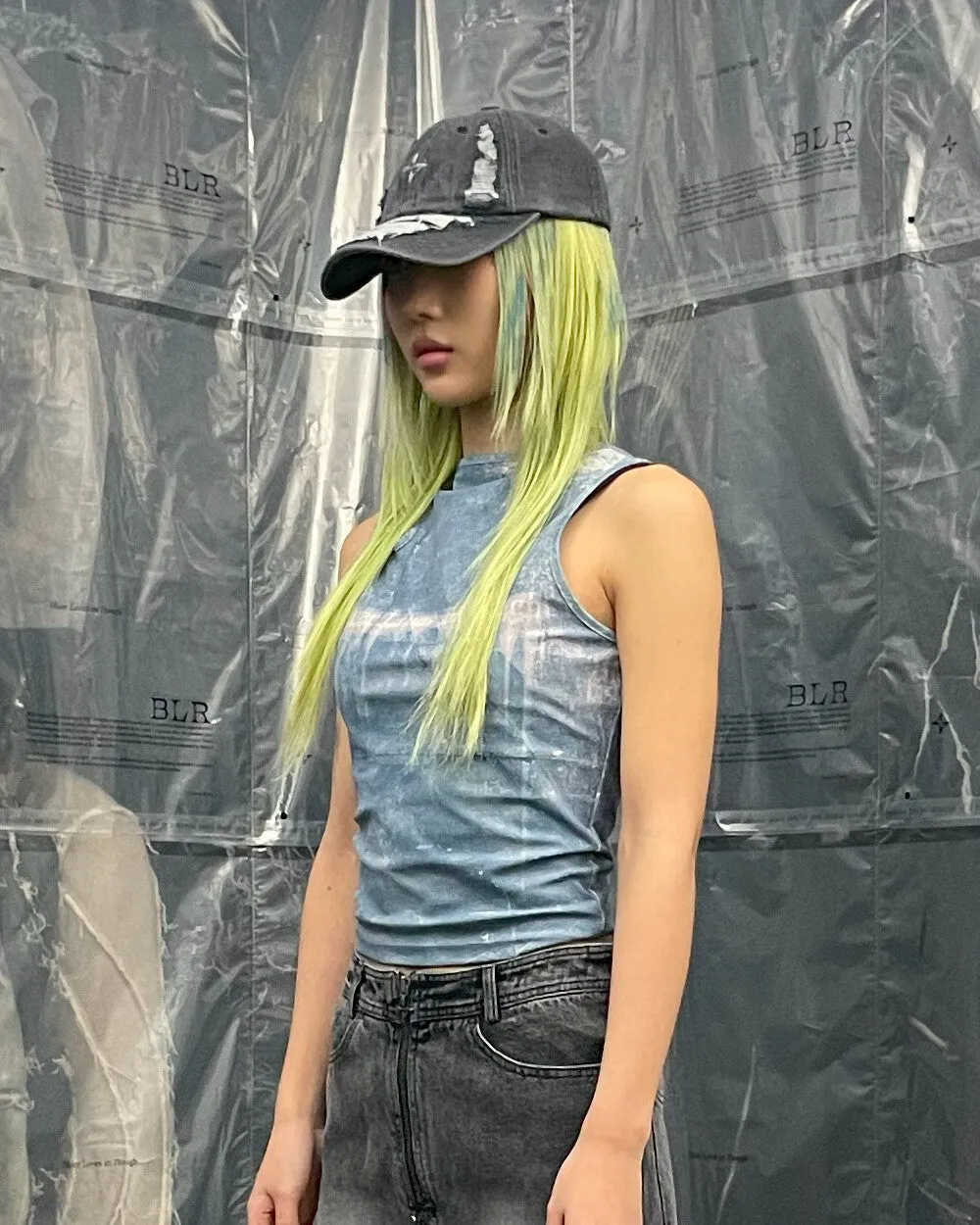 Grunge denim cap black & white