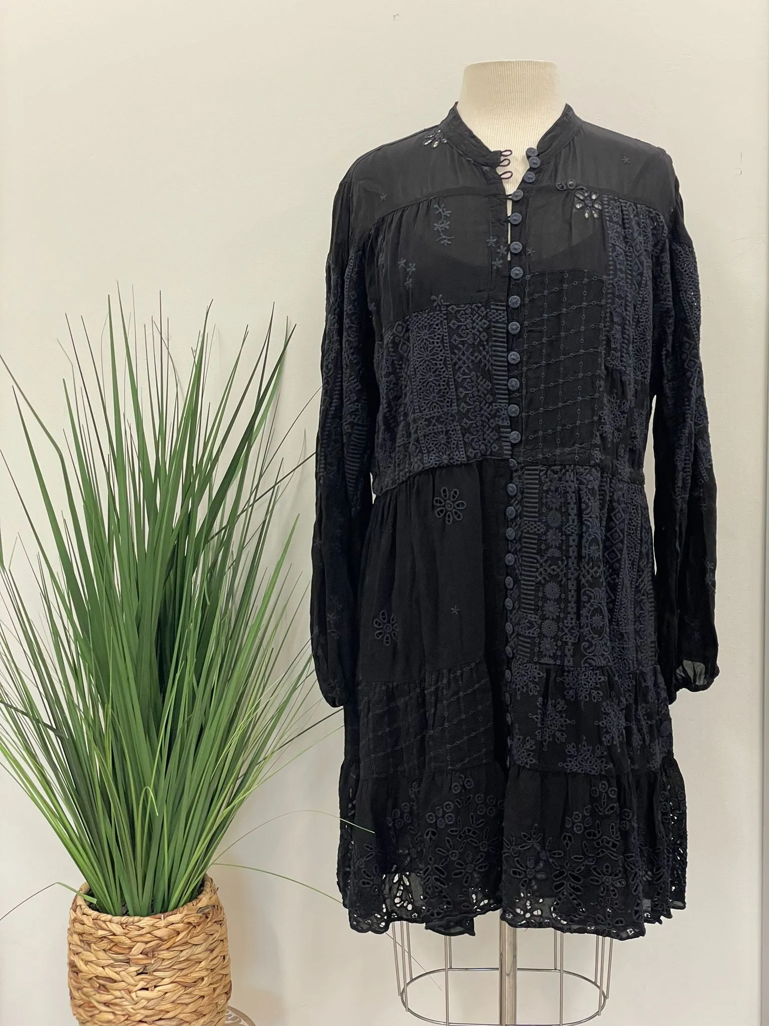 Johnny Was Lexan Embroidered Button-Down Slip Dress Boho Chic C35022