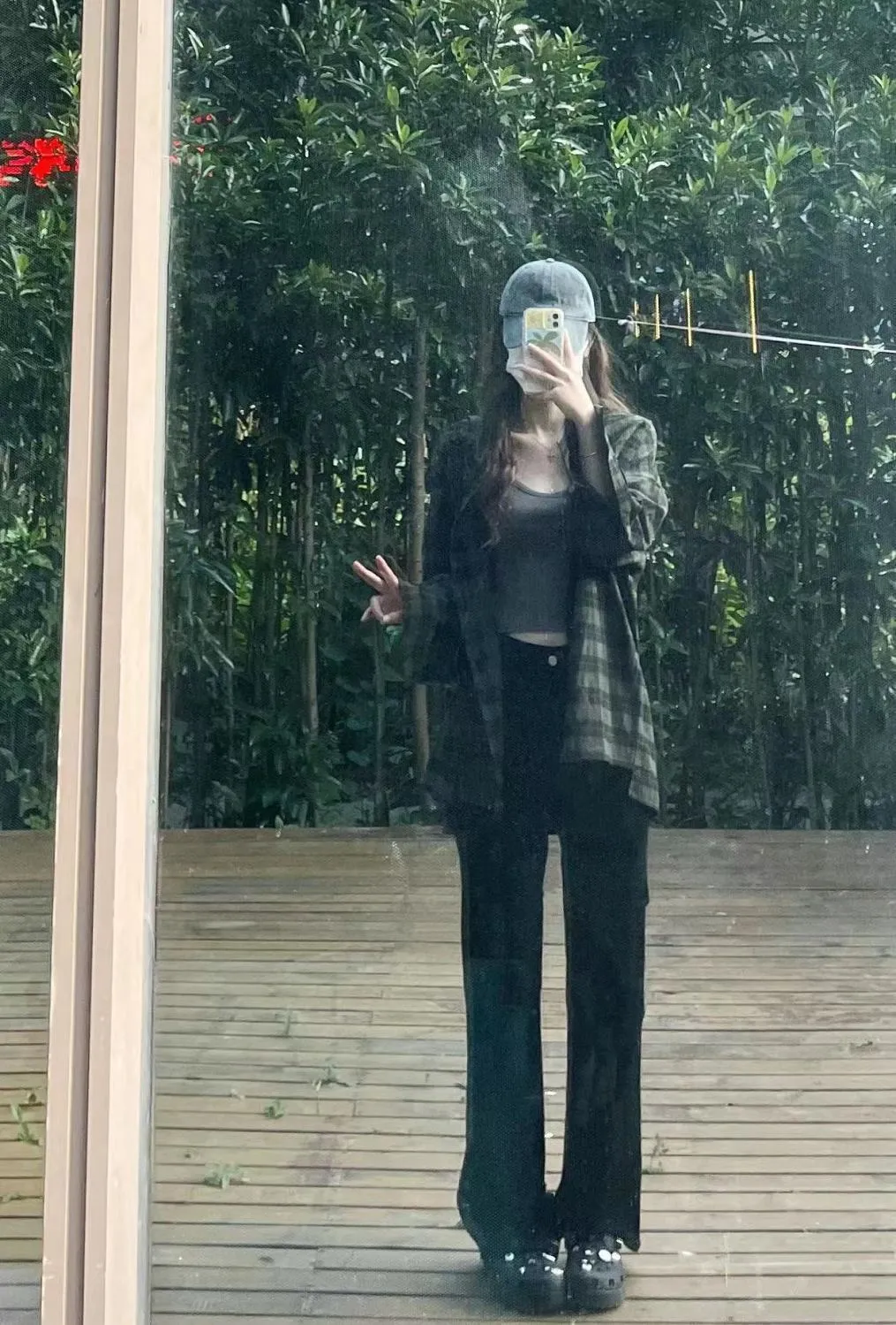 Lanfubeisi grunge outfits Retro Chic Green Plaid Shirt Women's Autumn and Winter Loose Lazy Style Mid-Length Shirt Coat Cardigan Outer Wear