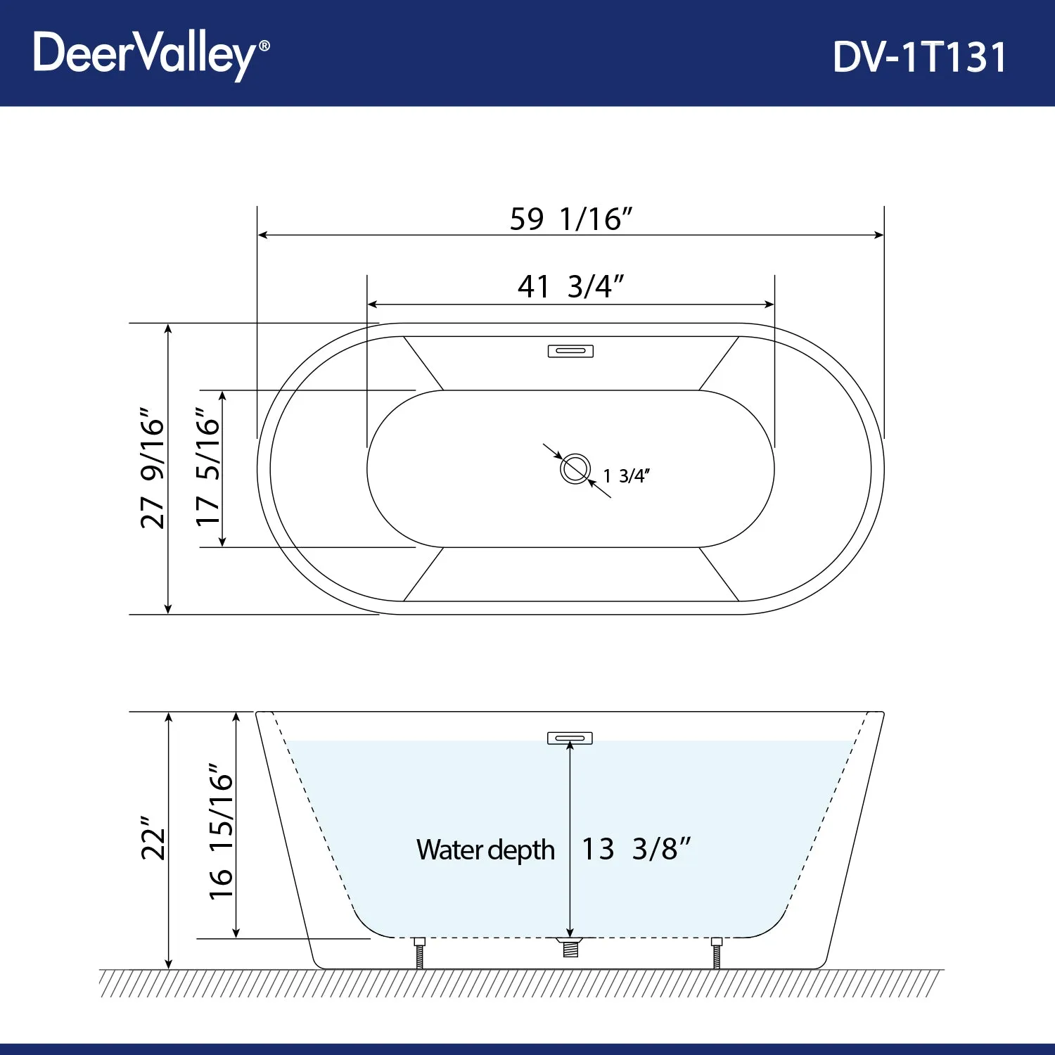 LIBERTY 59" X 28" Freestanding Acrylic Bathtub