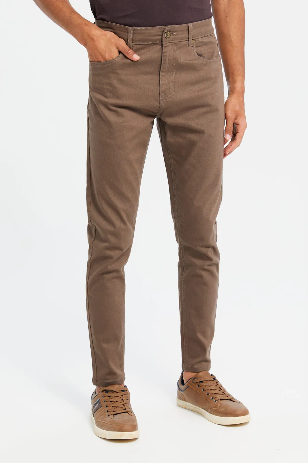 Men Beige 5-Pocket Stretch Denim Jeans