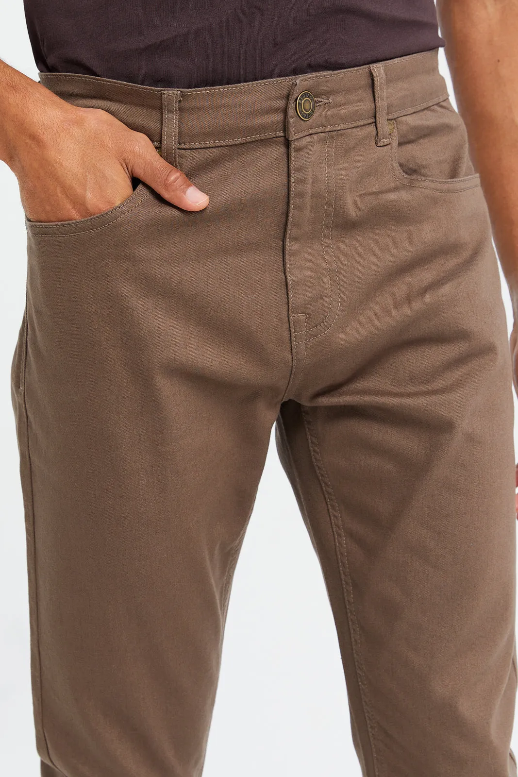 Men Beige 5-Pocket Stretch Denim Jeans