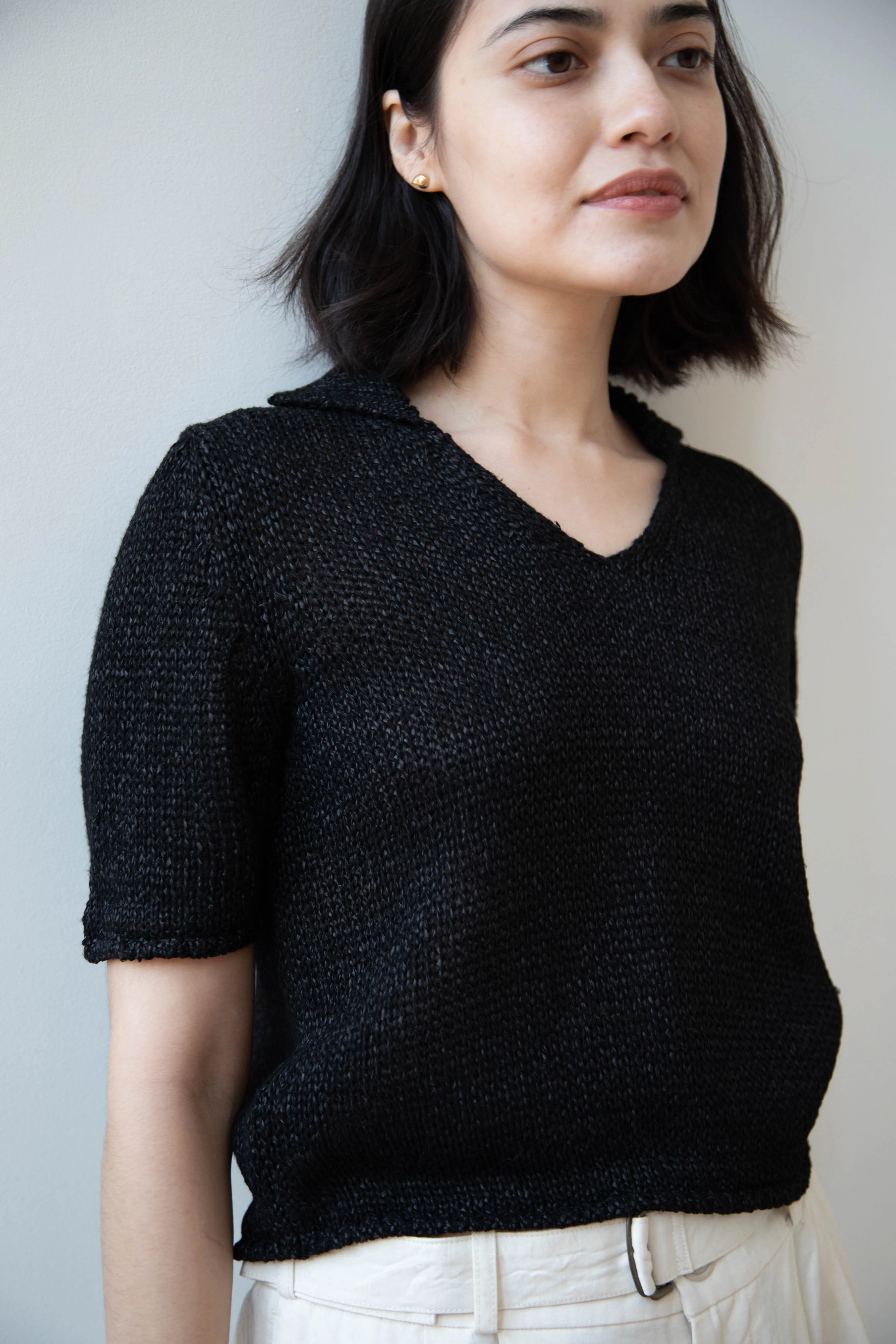 Nothing Written | Paper Polo Pullover in Black