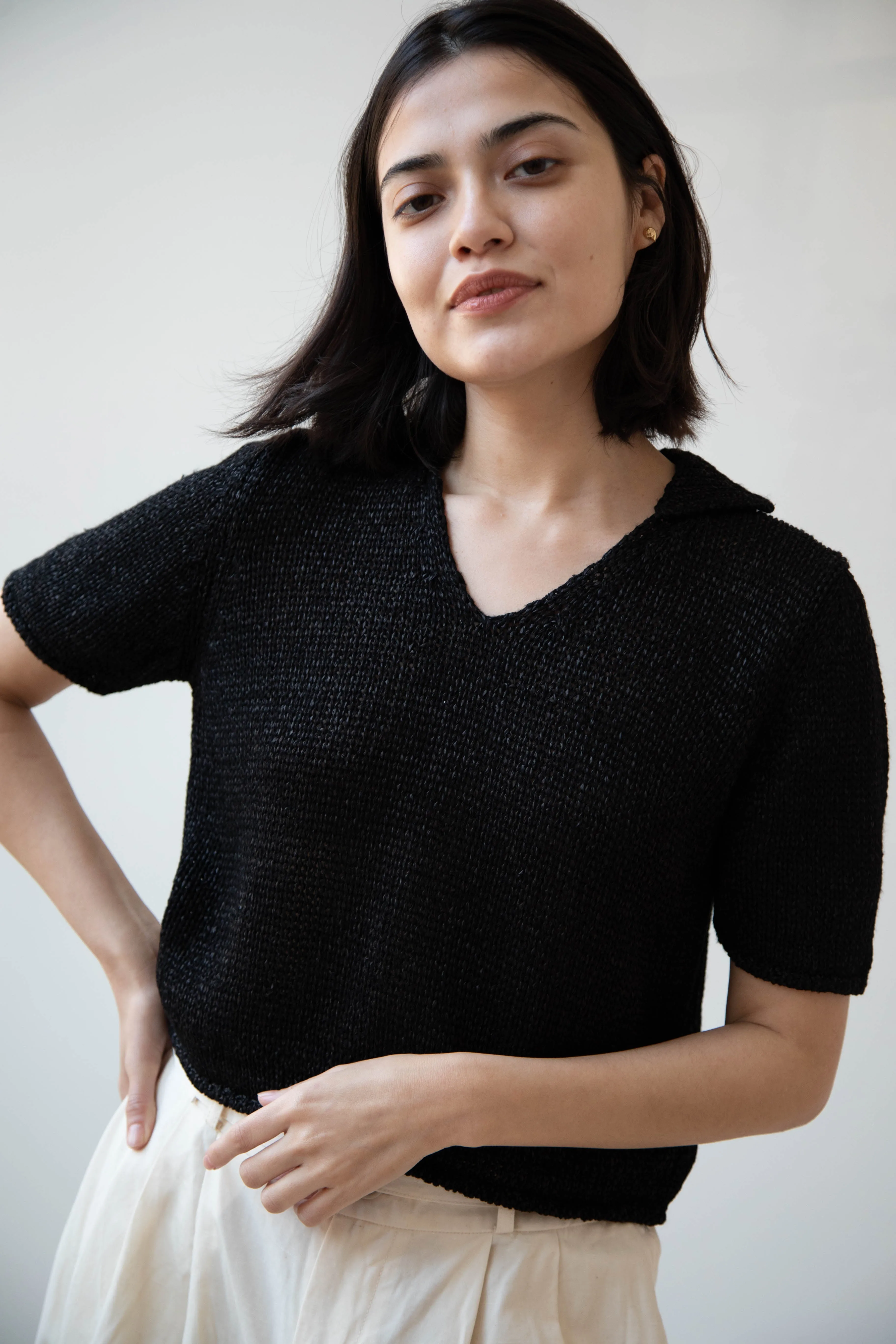 Nothing Written | Paper Polo Pullover in Black
