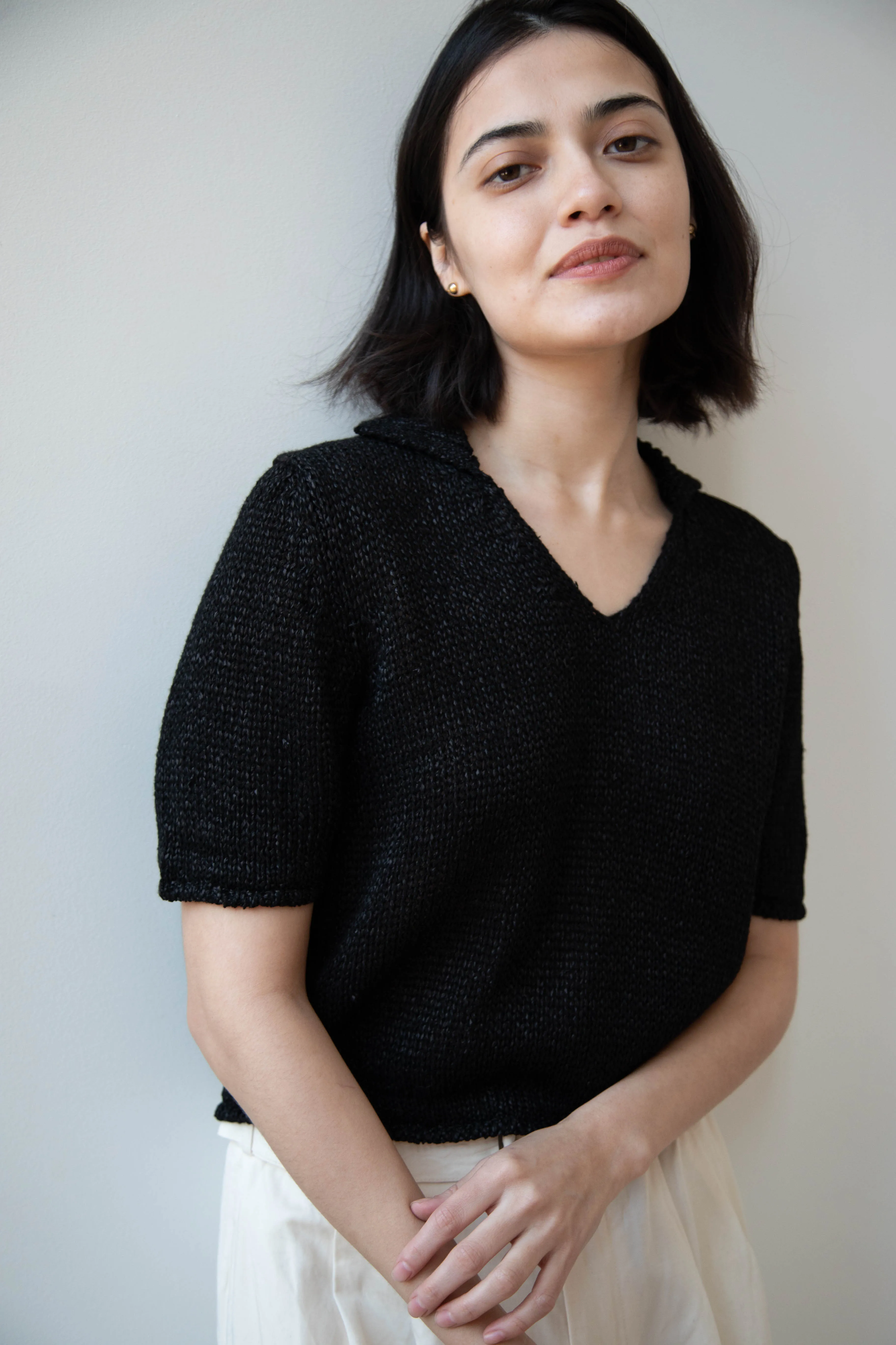 Nothing Written | Paper Polo Pullover in Black