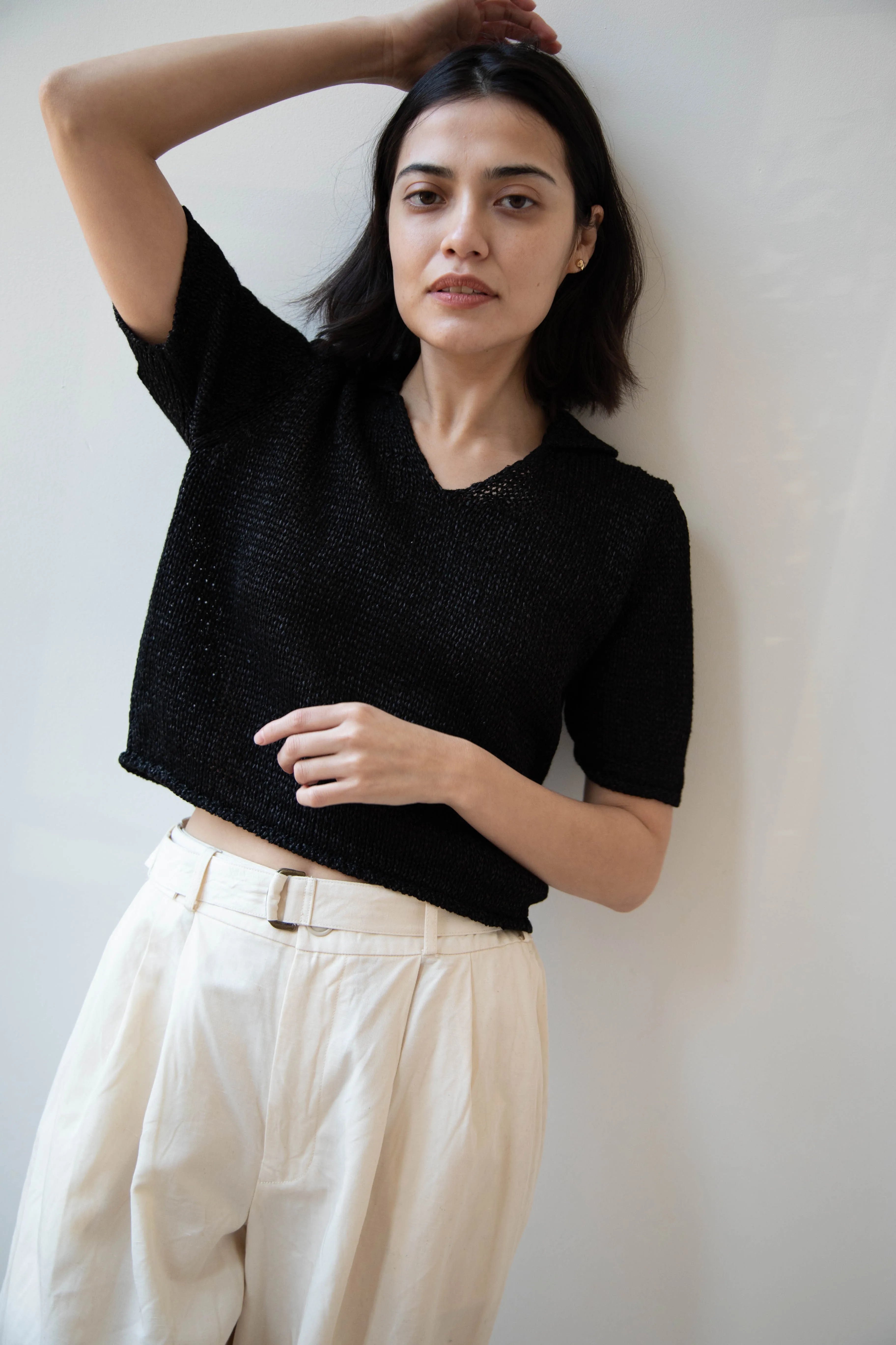 Nothing Written | Paper Polo Pullover in Black