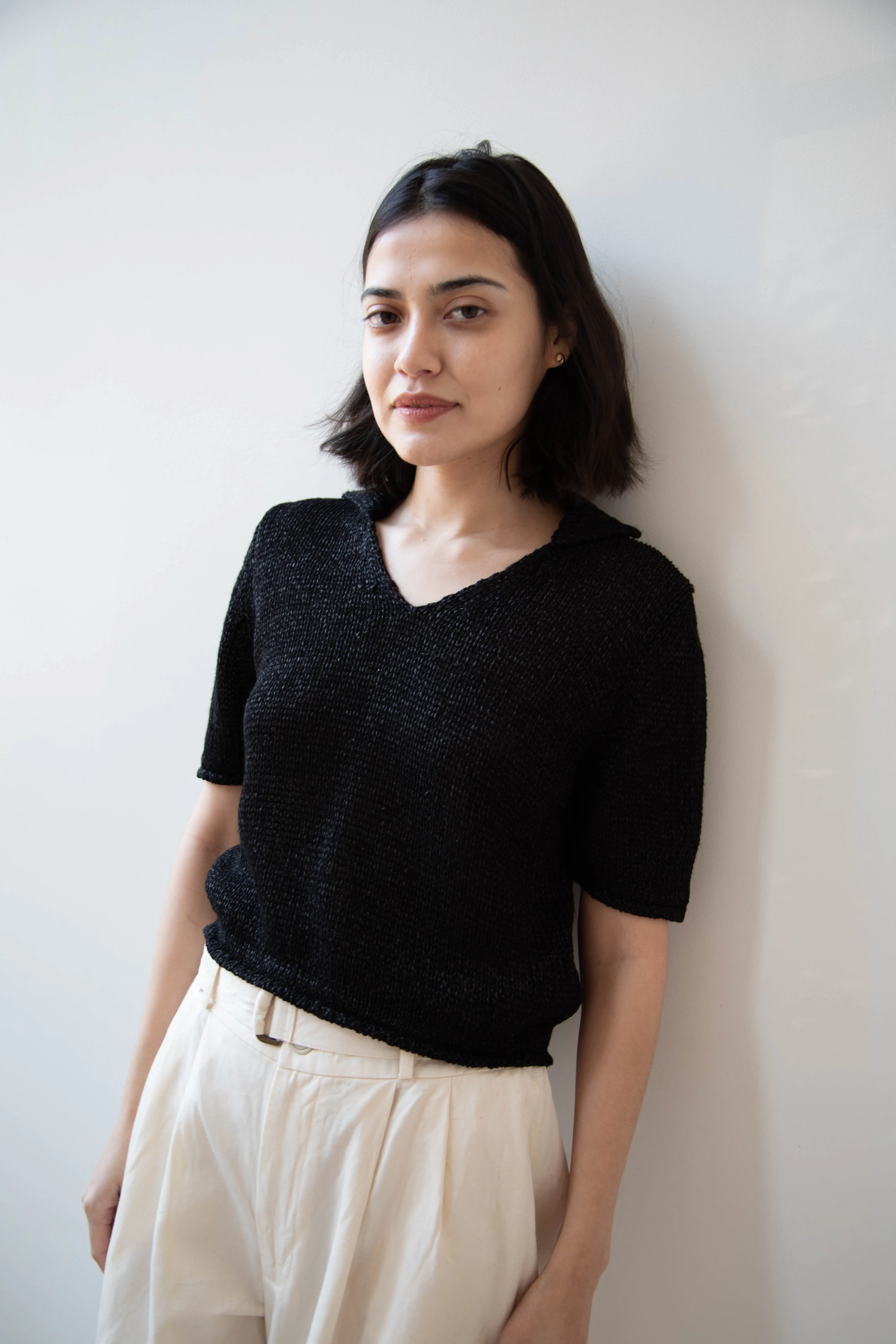 Nothing Written | Paper Polo Pullover in Black