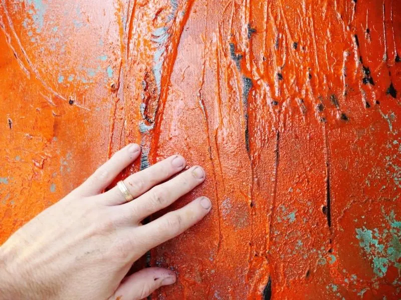 Orange and Teal Deconstruct 120cm x 150cm Orange Abstract Painting (SOLD)