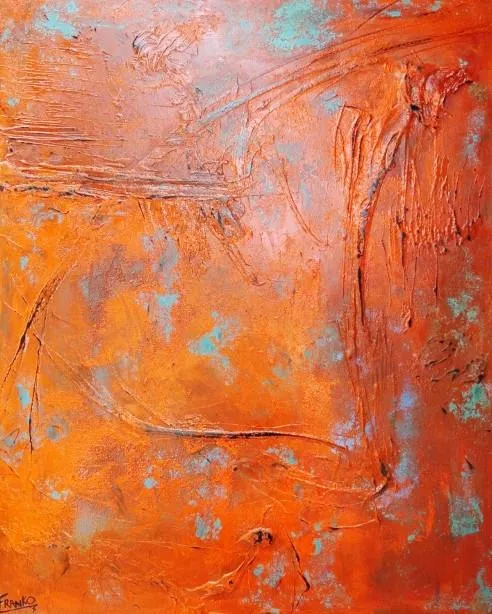 Orange and Teal Deconstruct 120cm x 150cm Orange Abstract Painting (SOLD)