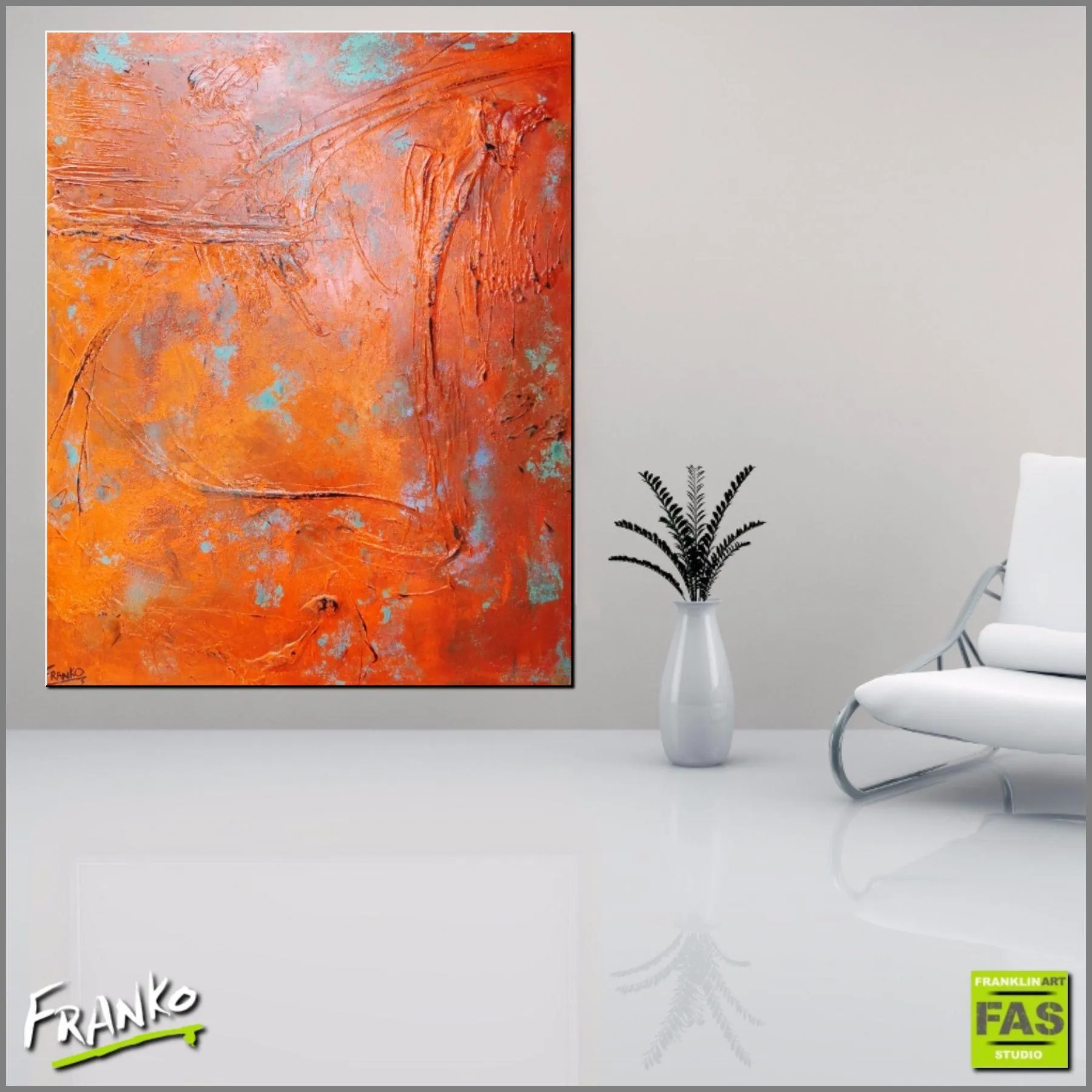 Orange and Teal Deconstruct 120cm x 150cm Orange Abstract Painting (SOLD)