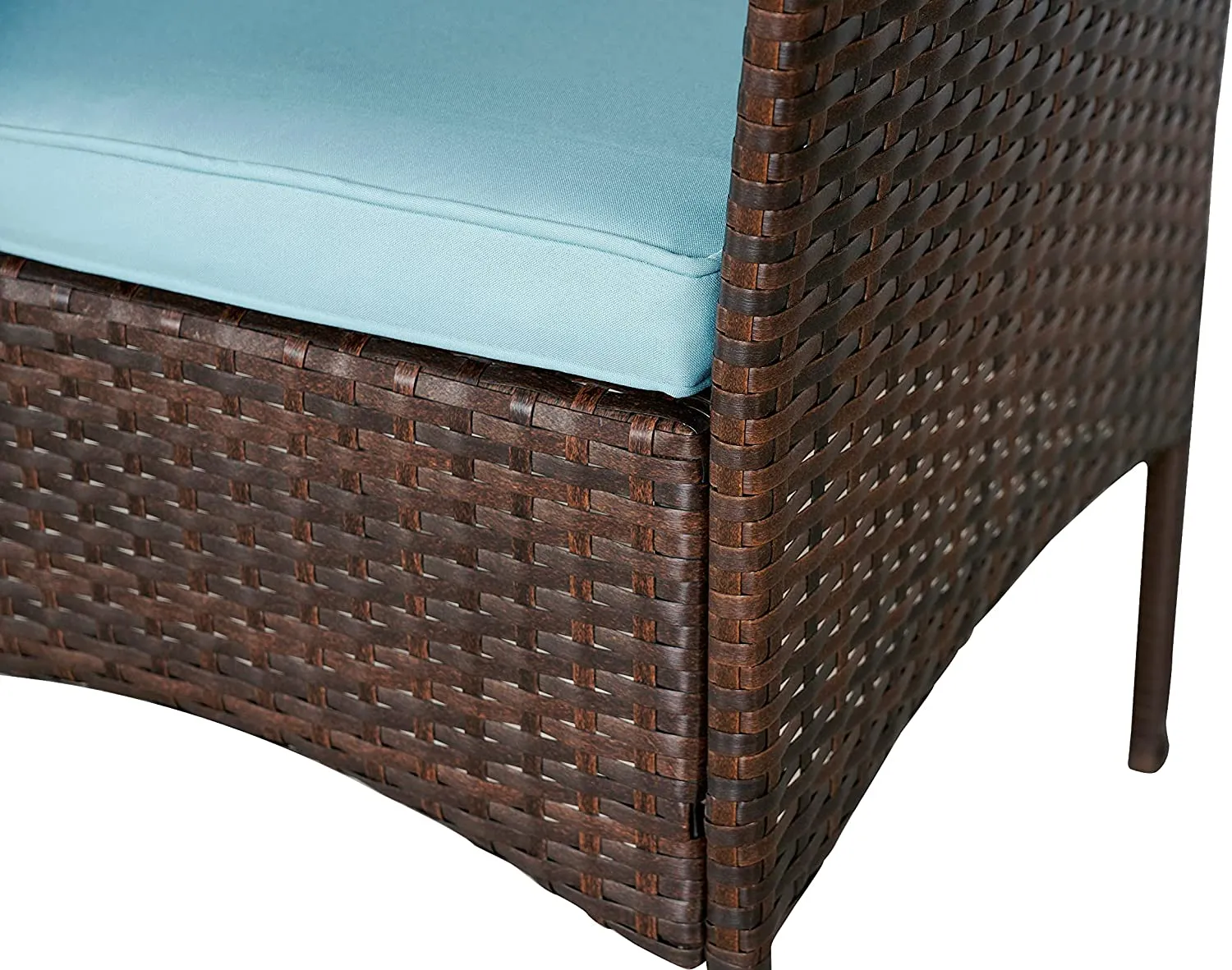 Outdoor Conversation Garden Furniture Sets (Aqua/Dark Brown) Patio Porch Furniture 3 Pieces PE Rattan Patio Porch Wicker Chairs Tempered Glass Table