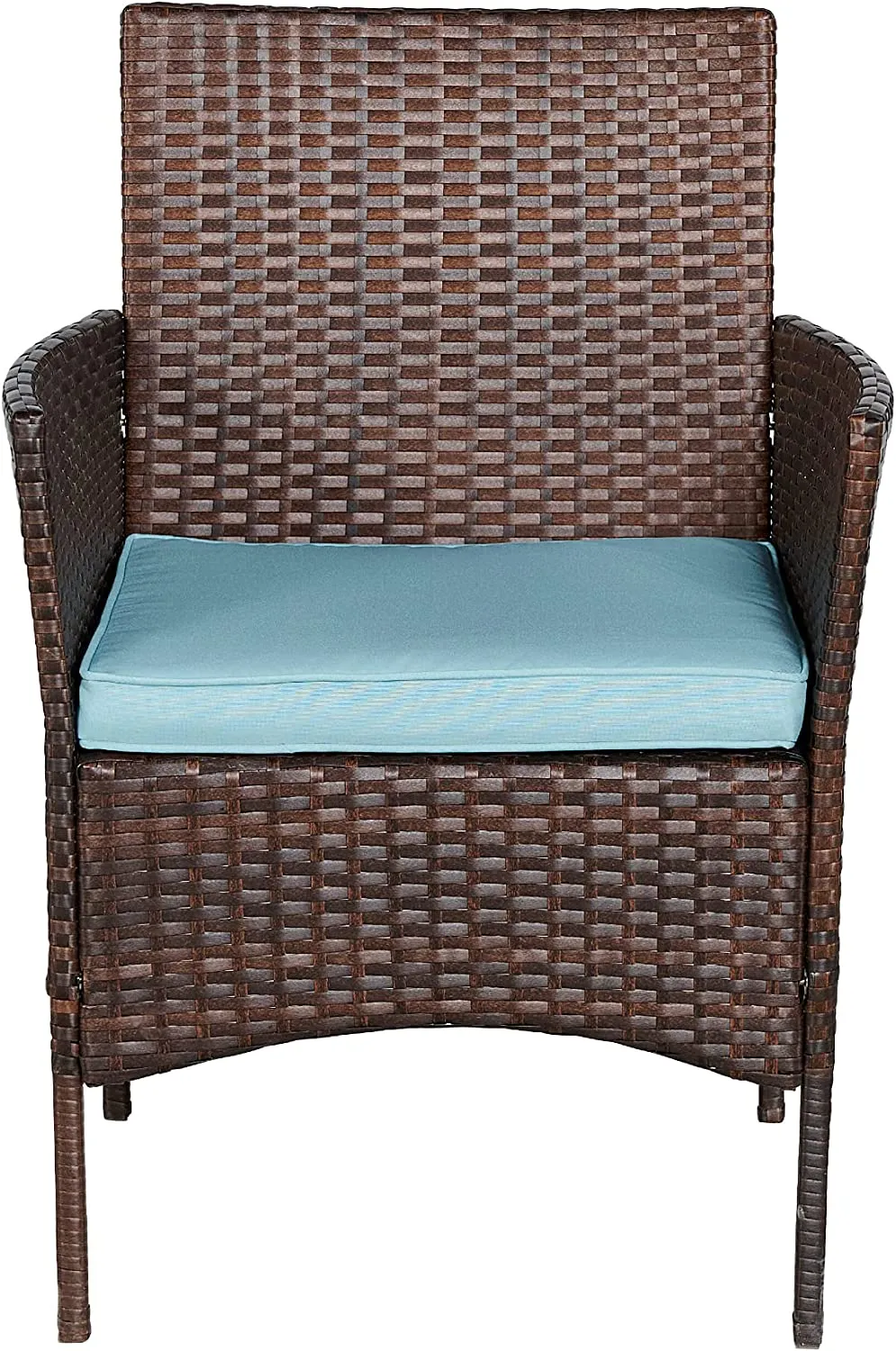 Outdoor Conversation Garden Furniture Sets (Aqua/Dark Brown) Patio Porch Furniture 3 Pieces PE Rattan Patio Porch Wicker Chairs Tempered Glass Table