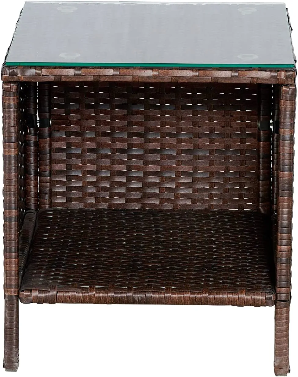 Outdoor Conversation Garden Furniture Sets (Aqua/Dark Brown) Patio Porch Furniture 3 Pieces PE Rattan Patio Porch Wicker Chairs Tempered Glass Table