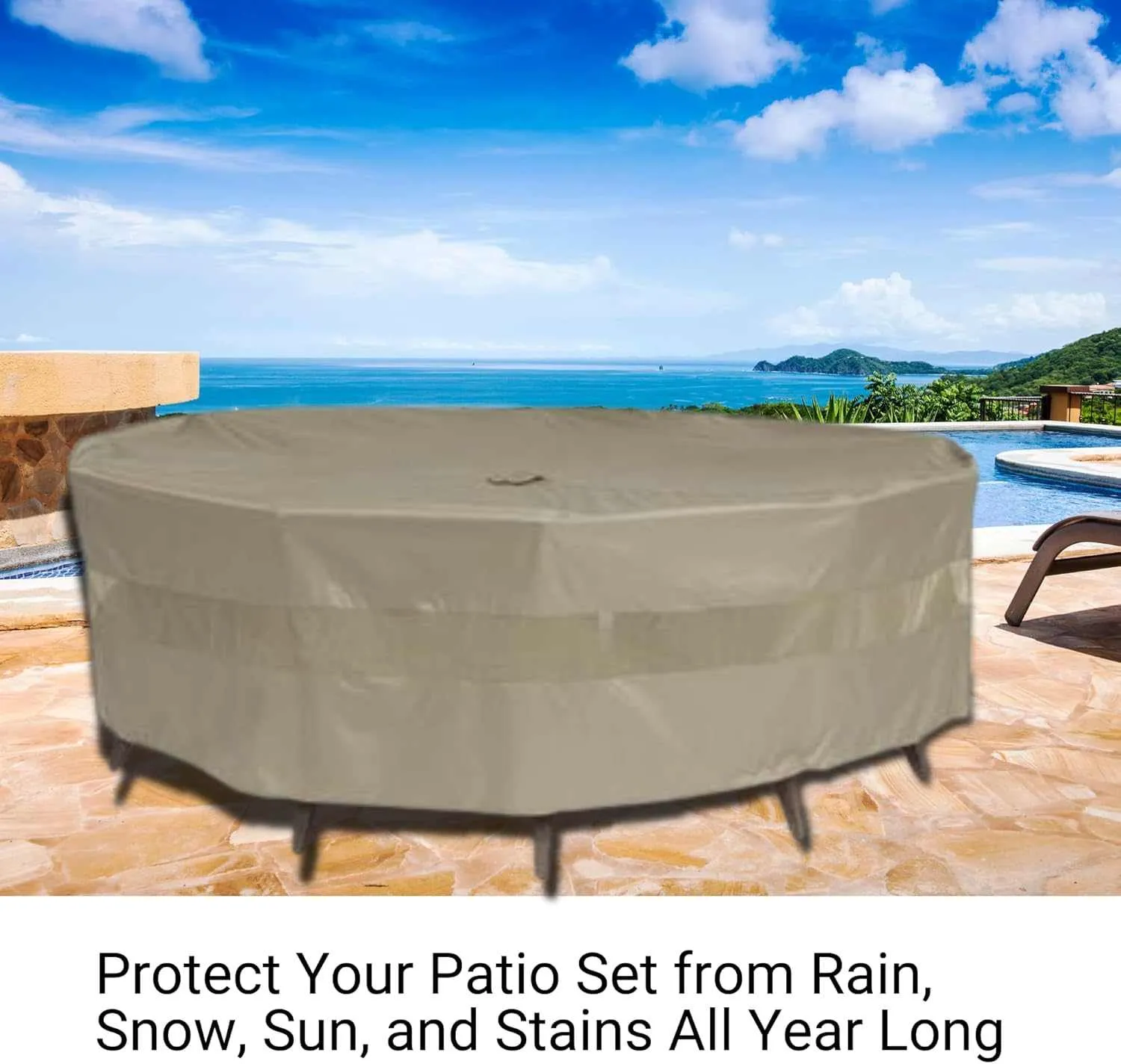 Patio Set Cover For Square or Round Table 70"Dia./L x 30"H Classic Taupe