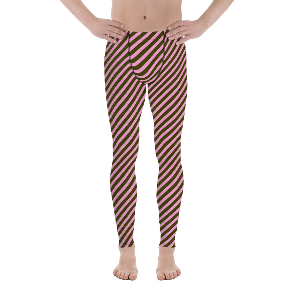 Pink Green Striped Meggings, Colorful Best Compression Tights For Men - Made in USA/EU/MX