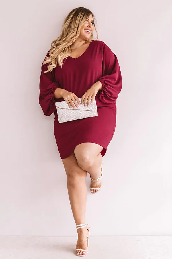 Primed To Party Shift Dress In Wine Curves