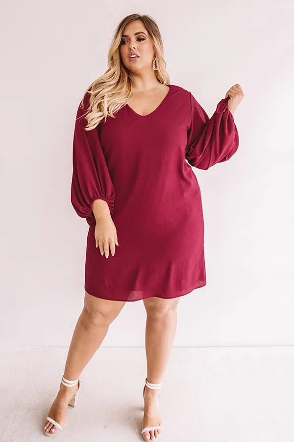 Primed To Party Shift Dress In Wine Curves